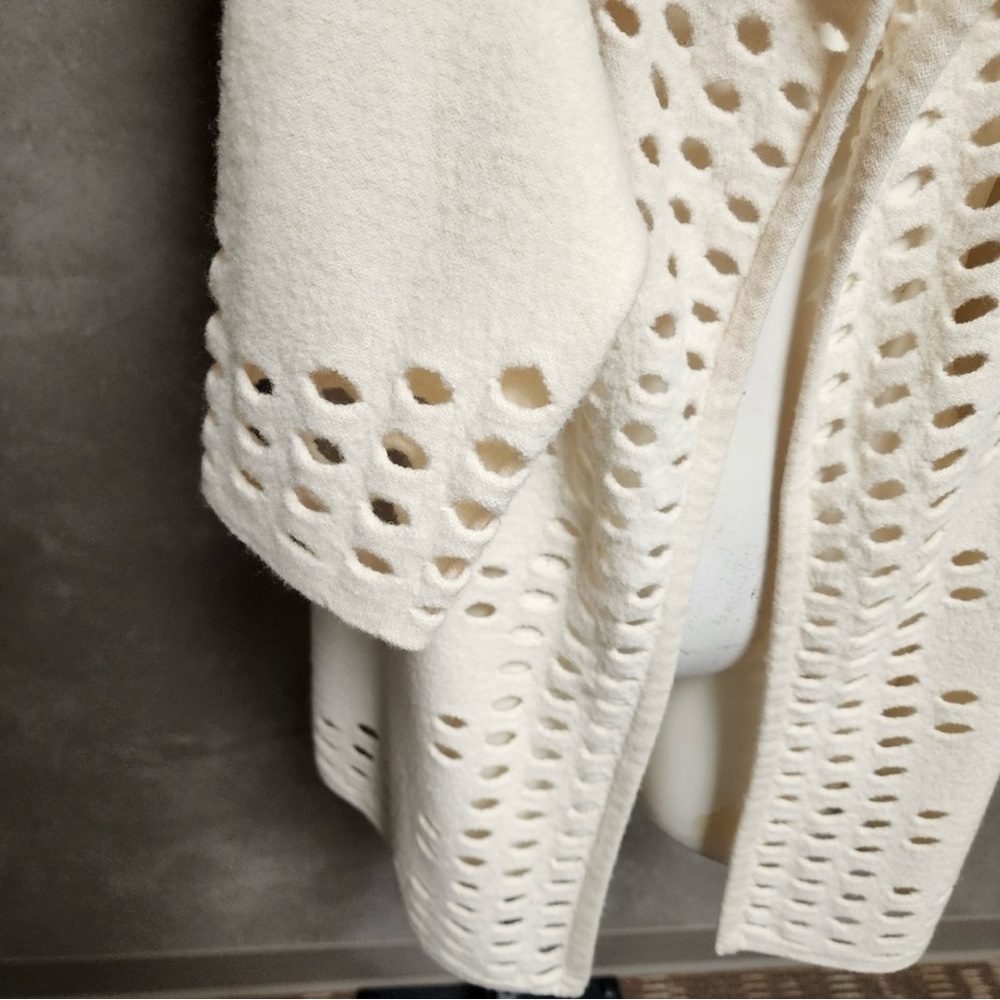 Chico's Ivory Open-Weave 100% Wool Cardigan - Picture 4 of 4